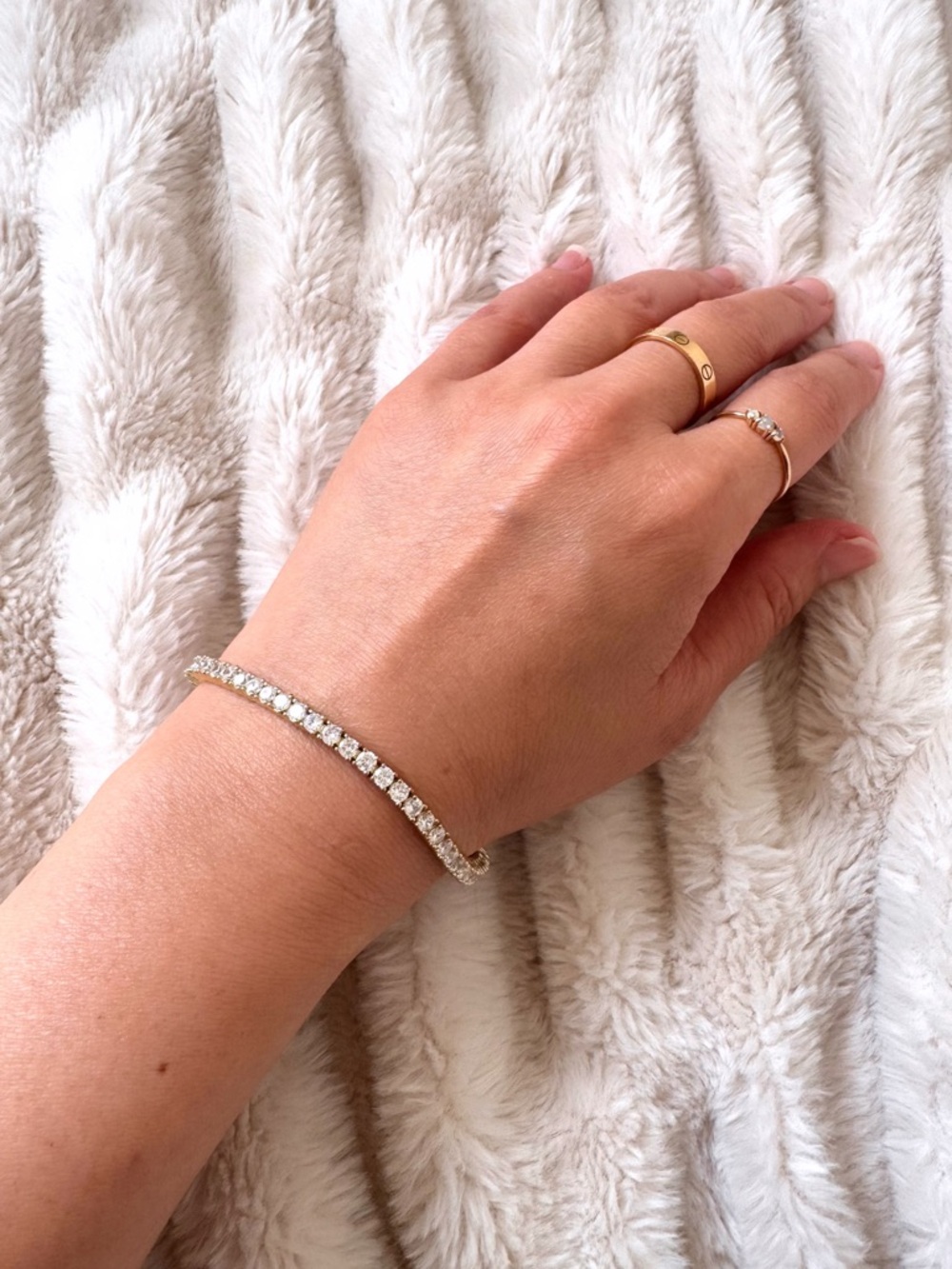 Gold Tennis Bracelet Round Cut Clear Stone Dainty Minimalist